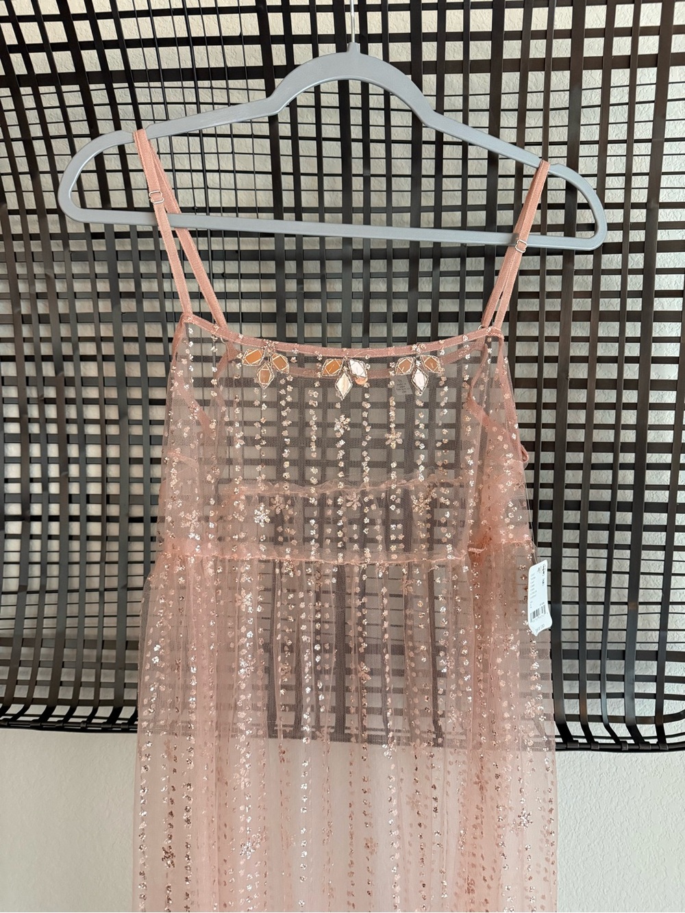 Free People Blush Pink Sequin Lace Maxi Dress - Picture 4 of 7